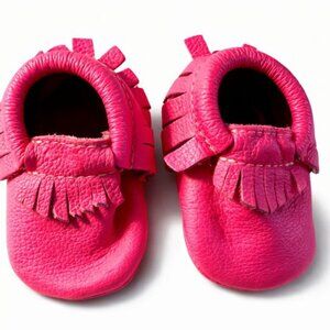 Freshly Picked Pink Leather Baby Moccasins Soft Sole Fringe Infant Shoes 2-AC263